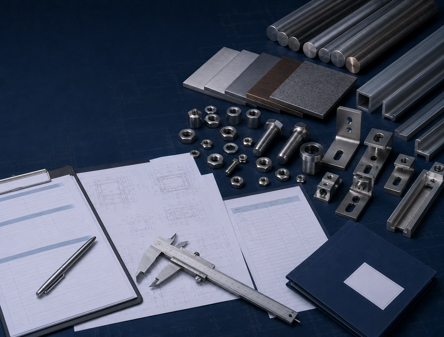 RFQ documents, engineering drawings, fasteners and material samples for contact and quotation preparation