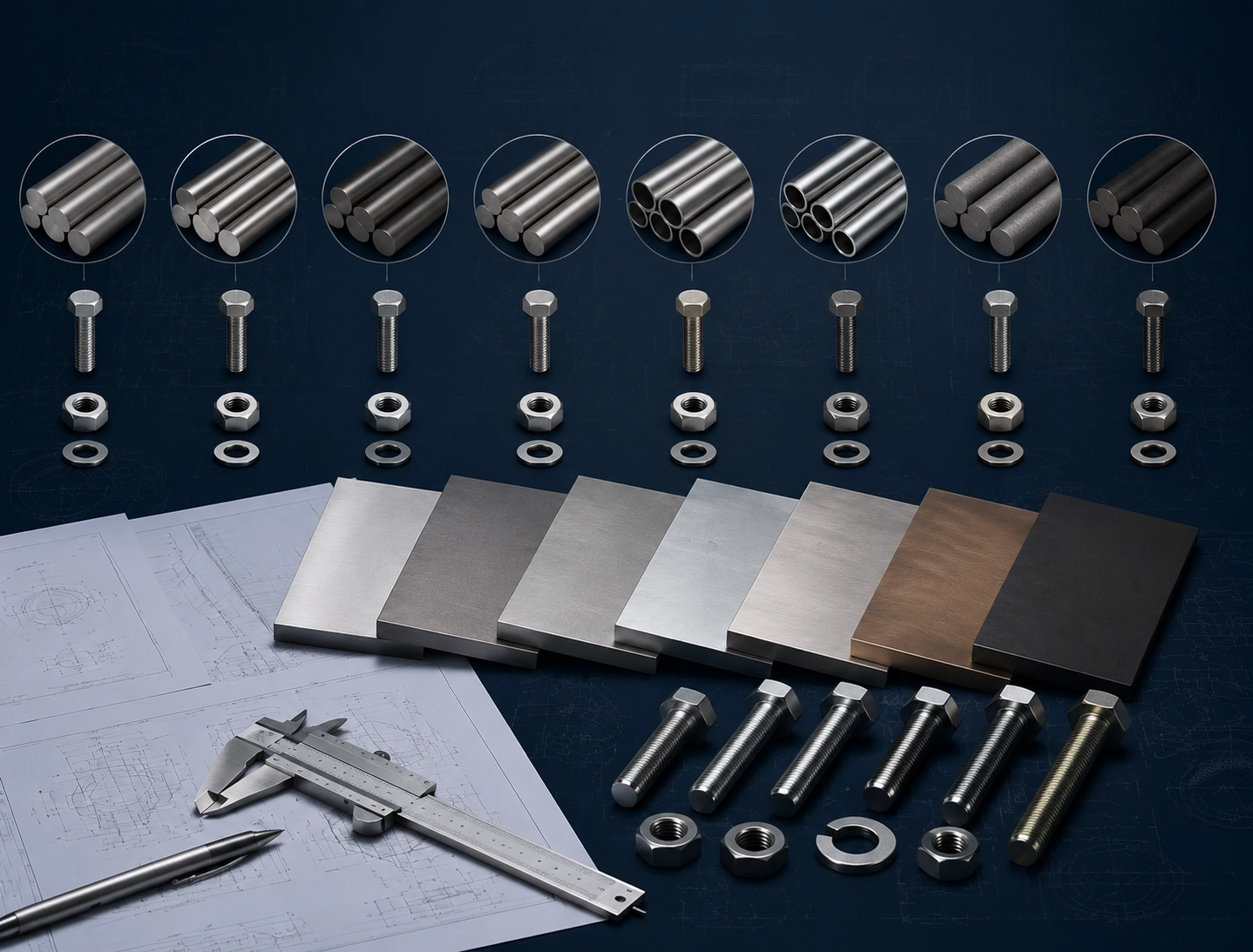Core material grade reference visual for stainless steel, nickel alloys, duplex stainless steel, alloy steel, and special metals