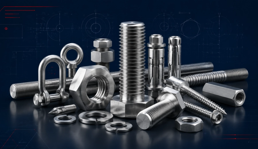 Industrial fasteners including stainless steel and alloy bolts nuts washers threaded rods and anchors