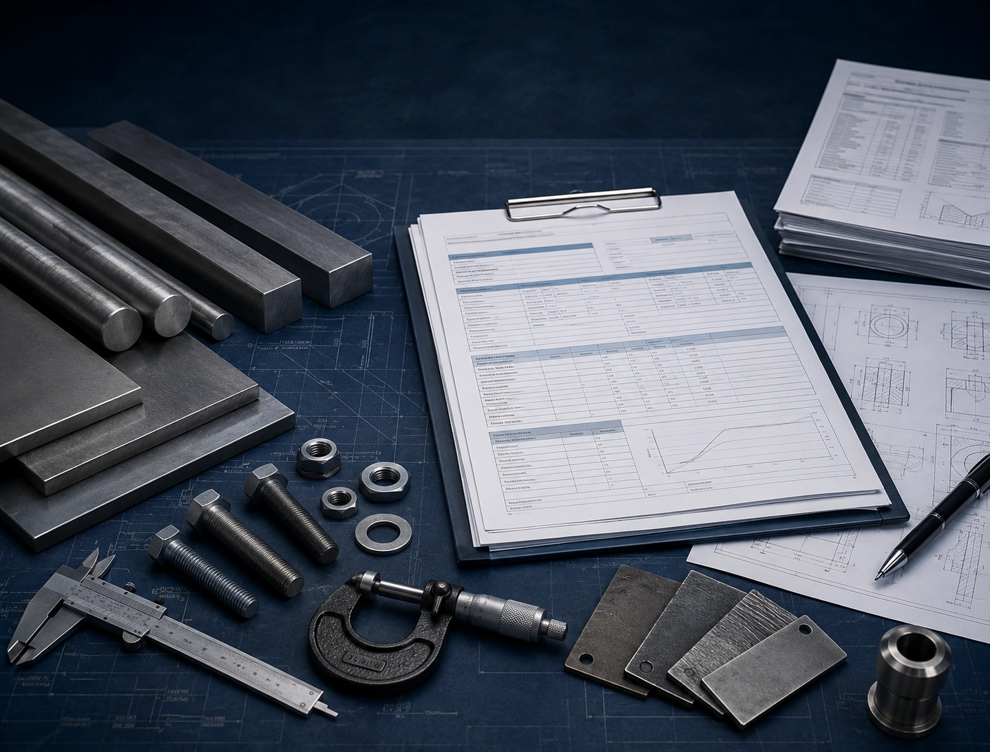 Material documents, MTC certificate, technical drawing, and standard review for quotation preparation
