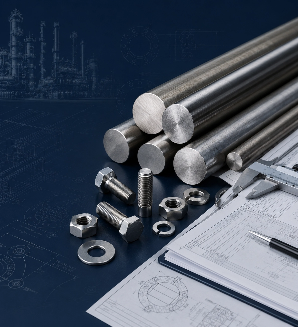 Stainless steel and nickel alloy bars, fasteners, drawings, and inspection documents for material RFQ review