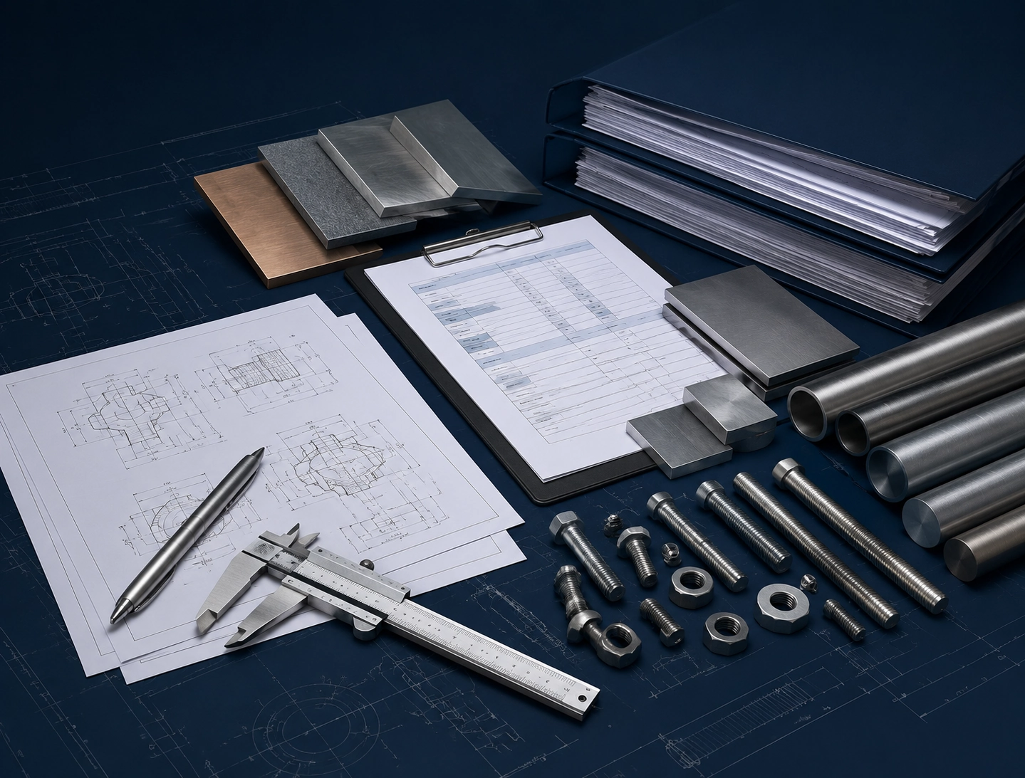 Material RFQ checklist with drawings, material samples, and document preparation