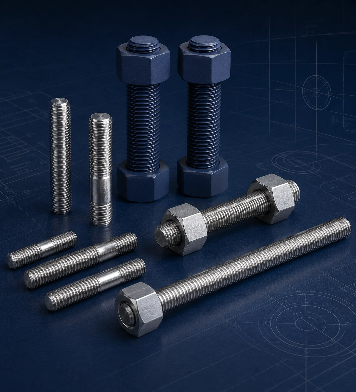 Threaded rods and stud bolts for industrial fasteners