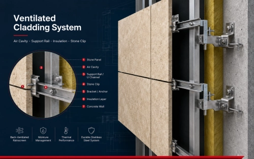 Ventilated stone cladding fixing system