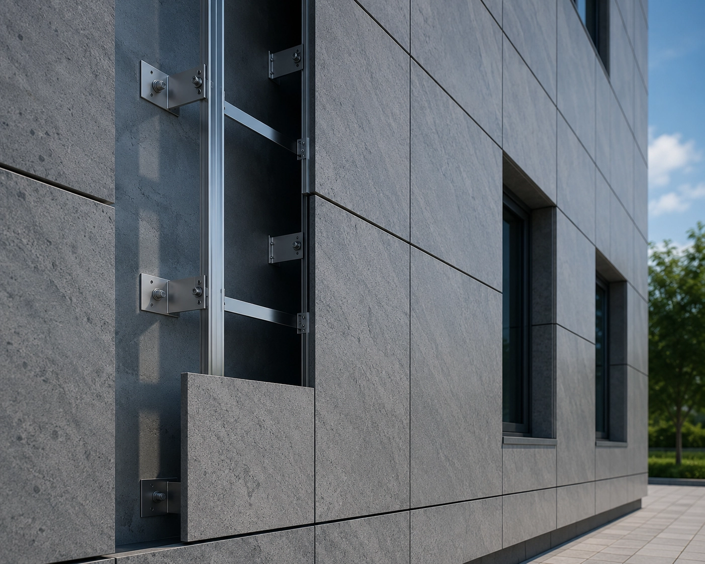 Body Anchor Bracket fixing context for ventilated stone cladding system
