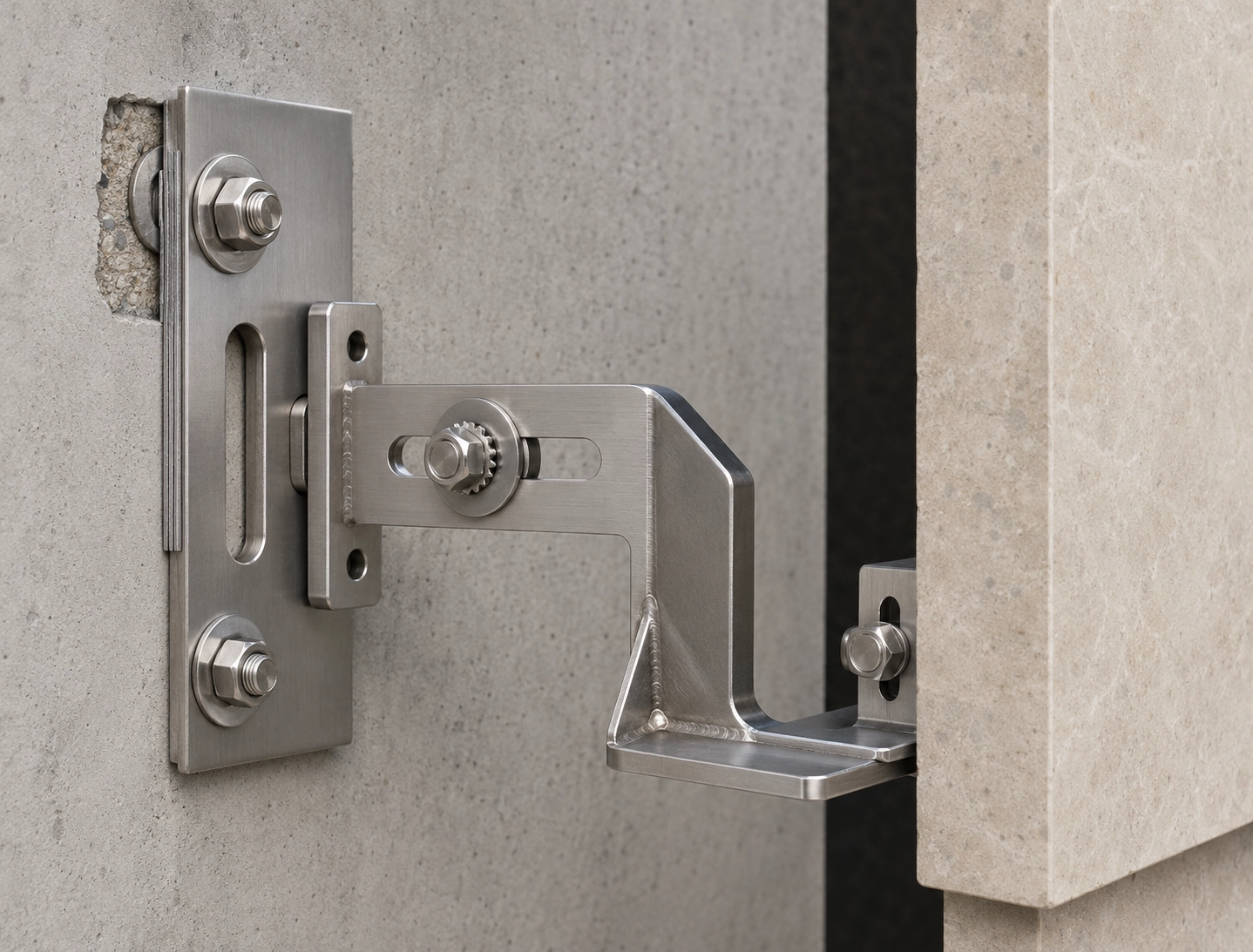 Custom bracket and anchor assembly for stone cladding fixing hardware