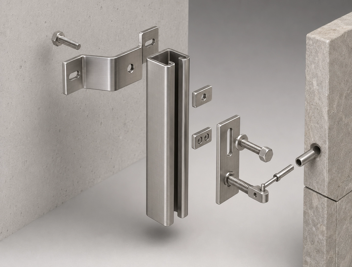 Custom special fastener shim plate spacer and washer kit for stone cladding fixing hardware