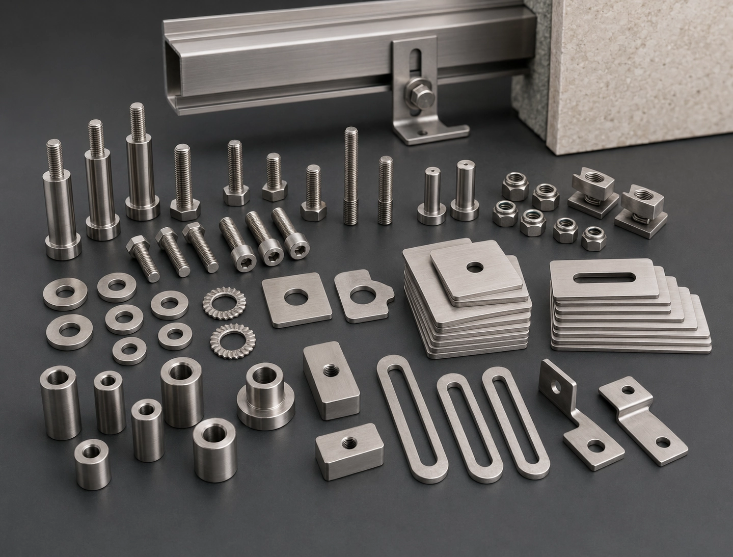 Custom stone clip and anchor accessories with washers shims pins and fixing plates for stone cladding