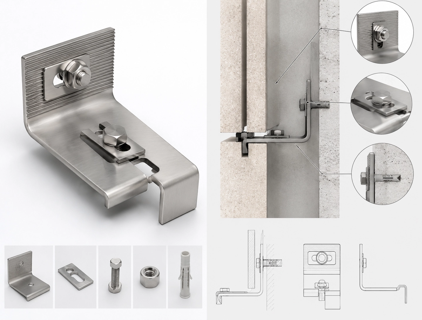 HA06 L anchor with adjustable plate reference for stone cladding fixing