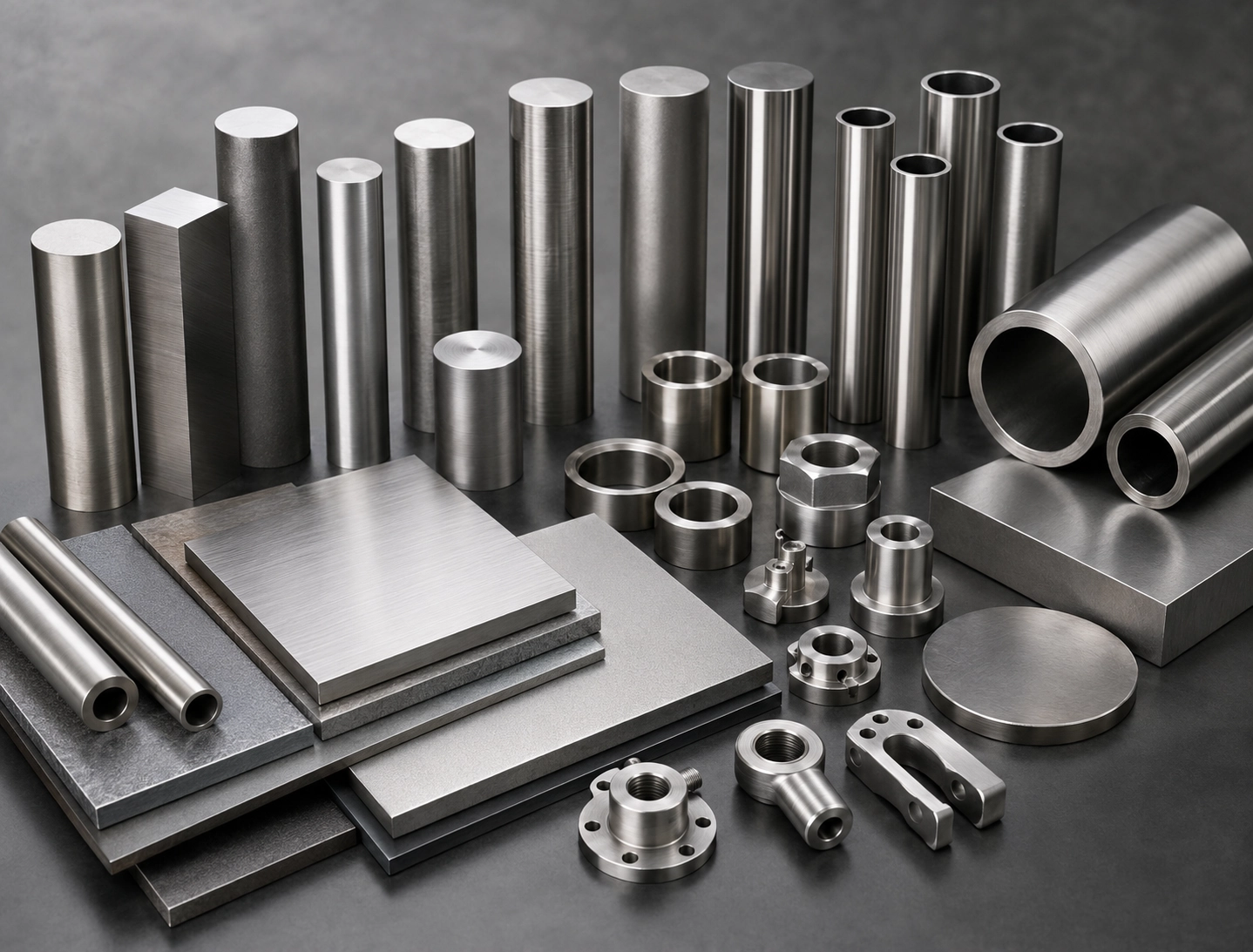Material datasheet support image with alloy bar plate pipe and tube samples