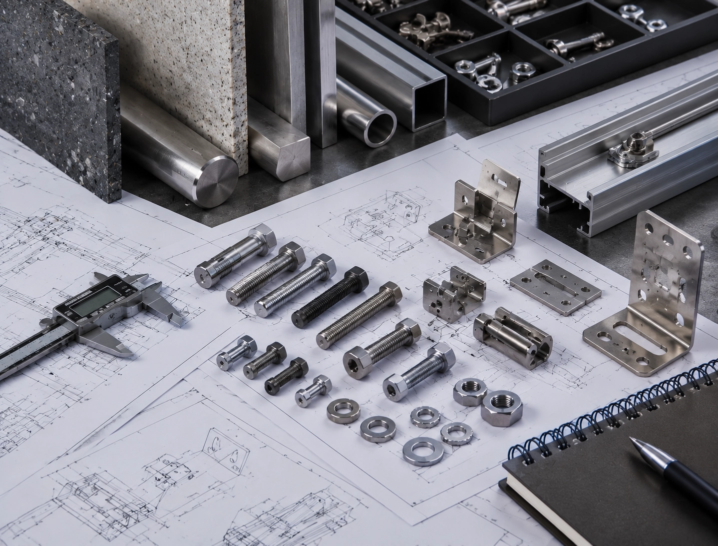 RFQ support image with technical drawings industrial samples and quotation preparation materials