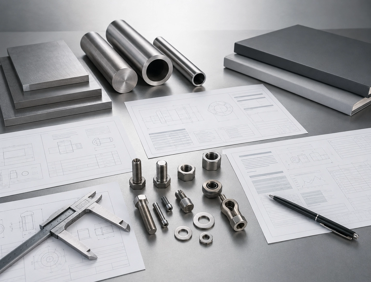 Standards and certificates resource hero image with industrial documents materials and fasteners