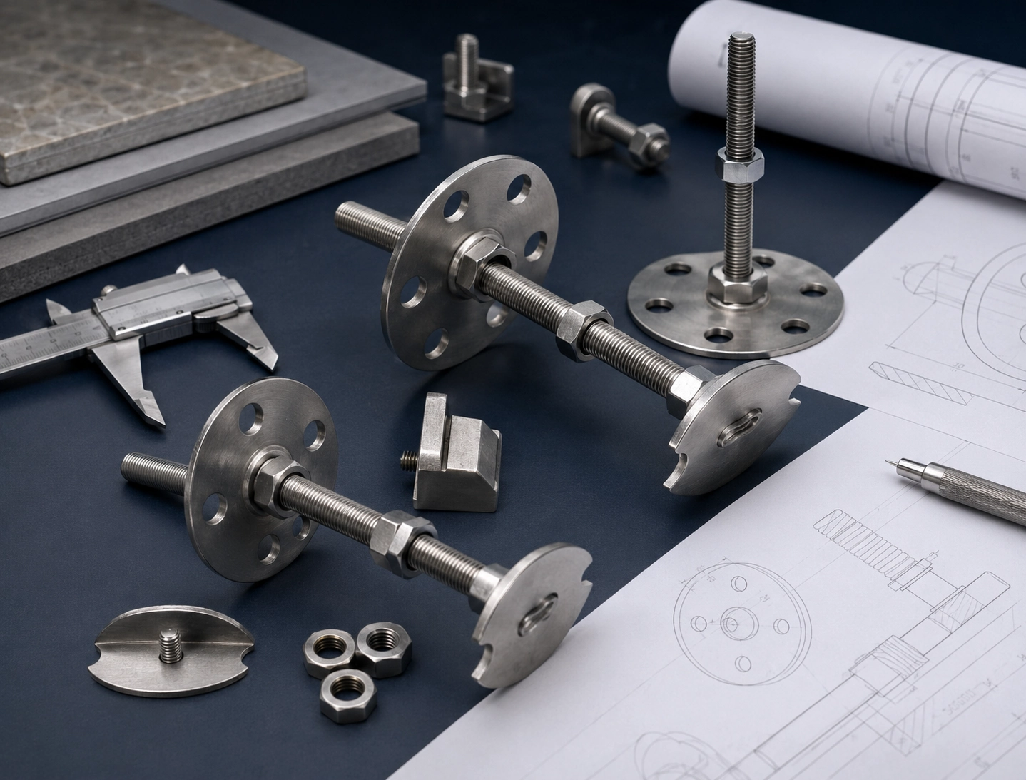 RFQ preparation support image with stone clip samples, drawings and measuring tools