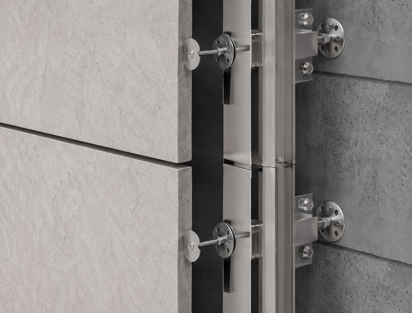 Ventilated stone cladding application with stainless steel stone clip fixing system