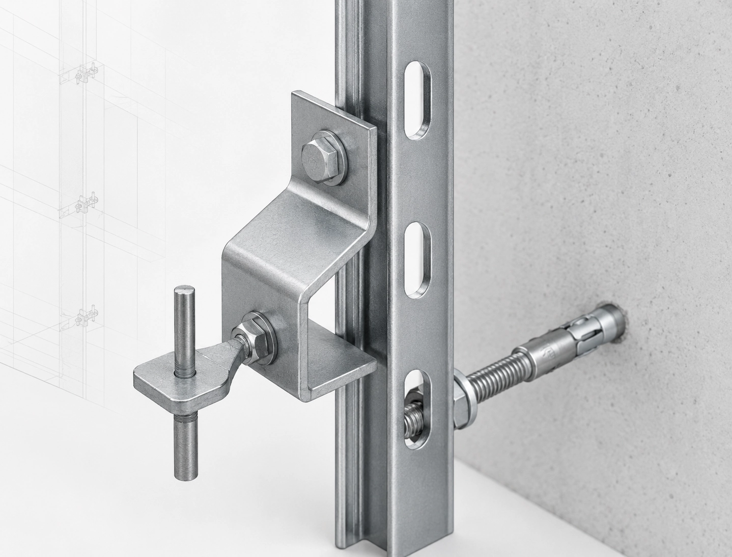 Support rail and U channel rail product for stone cladding fixing system
