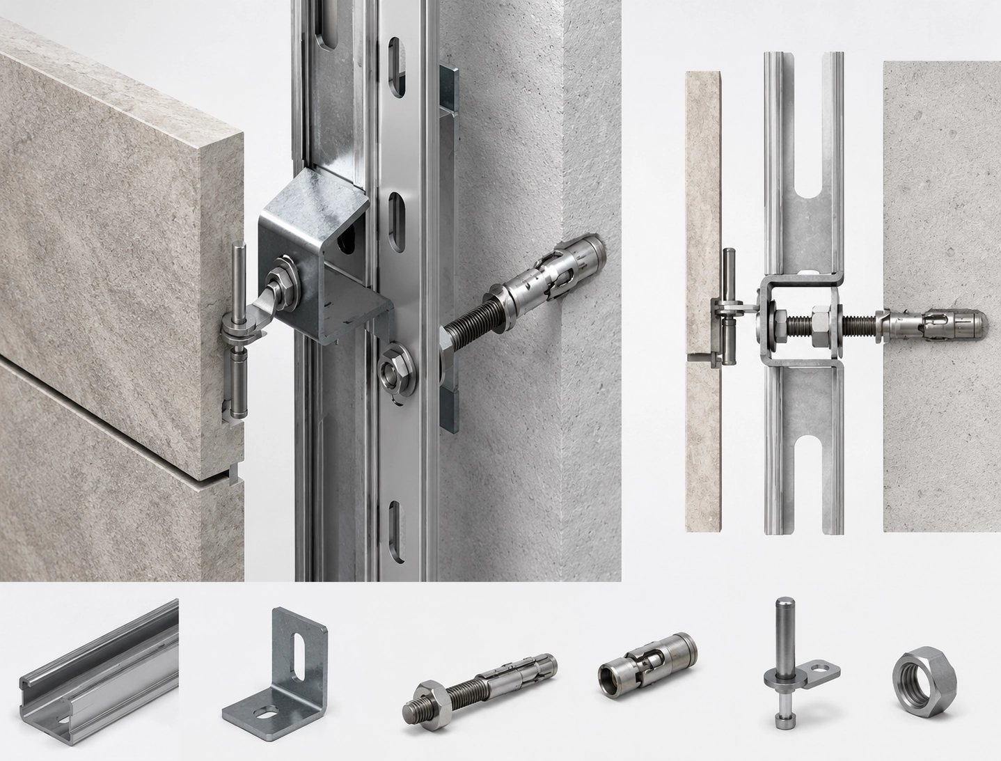 Support rail installation reference for stone cladding fixing system