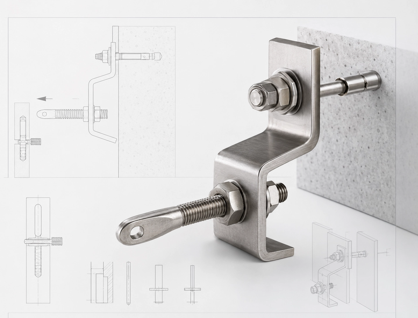DZ01 reference image for Z bracket stone cladding fixing dimensions and configuration